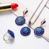 Vintage Gemstones Jewelry Set Antique Silver Women Jewelry Set Ring Earrings Pendant Necklace