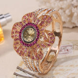 Big Flower Gemstone Watch 14K Yellow GoldWrist Watche Women Jewelry 