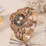 Big Flower Gemstone Watch 14K Yellow GoldWrist Watche Women Jewelry 