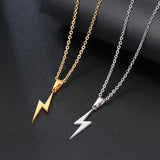 Unique Lightning Pendant Necklace Yellow Gold Link Chain Women's Jewelry