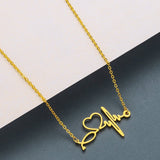 Heartbeat Yellow Gold Pendant Necklace Women Wedding Jewelry