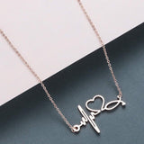 Heartbeat Yellow Gold Pendant Necklace Women Wedding Jewelry