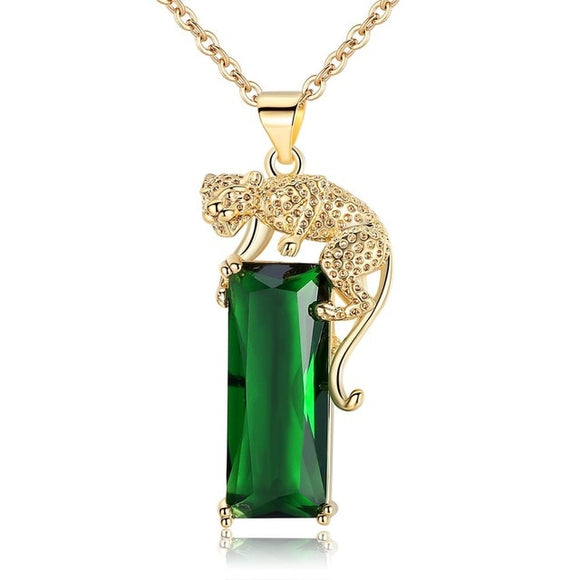 Genuine Emerald 14K Yellow Gold Animal Leopard Pendant Necklace for Women JewelryLuxury Emerald Leopard Pendant Necklace 14K Gold Women Jewelry