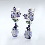 Luxury Gem Flower Jewelry Set Ring Earrings Women's 925 Sterling Silver