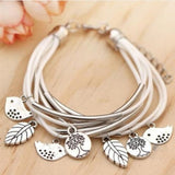 Bangles Multilayer Bracelet Leaves Pendant Silver Wedding Jewelry