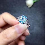 Natural Blue Aquamarine Ring Gemstone Women Wedding Jewellery