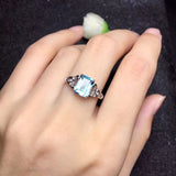 Natural Blue Aquamarine Ring Gemstone Women Wedding Jewellery