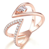 Vintage 18K Rose Gold Ring AAA+ Cubic Zircon CZ Cluster V Letter Adjustable Ring