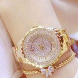 Luxury Sapphire Wrist Watche Clock 18K Yellow Gold Quartz Women Jewelry