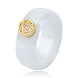 Womens White Ceramic Ring Black Exquisite Zircone Engagement Jewelry