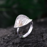 Genuine Pearl Leaf Ring 925 Sterling Silver For Women  Anniverssary Jewelry