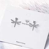 Crystal Dragonfly Stud Earrings 925 Sterling Silver Sweet Insect Jewelry