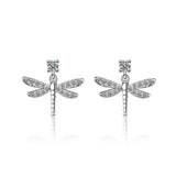 Crystal Dragonfly Stud Earrings 925 Sterling Silver Sweet Insect Jewelry