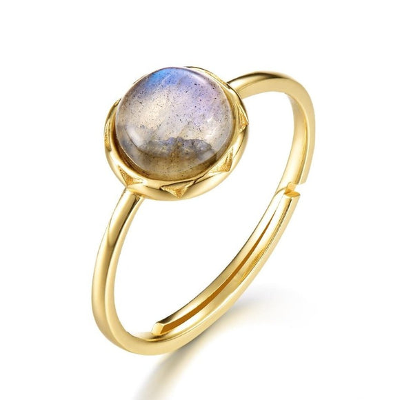 Vintage Labradorite Gemstone Gold Ring Women's Wedding Fine Jewelry