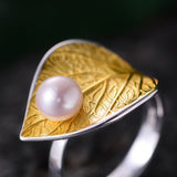 Genuine Pearl Leaf Ring 925 Sterling Silver For Women  Anniverssary Jewelry